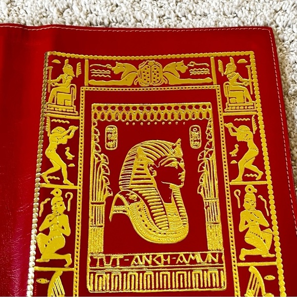 Red Leather Book Cover Gold Ancient Egyptian Hieroglyphs Pharaoh w/Page Marker - Picture 5 of 8